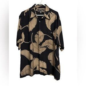 TORI RICHARD Honolulu Hawaiian PALM LEAF print silk blend button down shirt XL